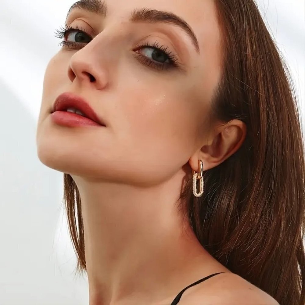 18k Gold Plated Crystal Zirconia Oval Hoop Earrings 2 Ways to Wear